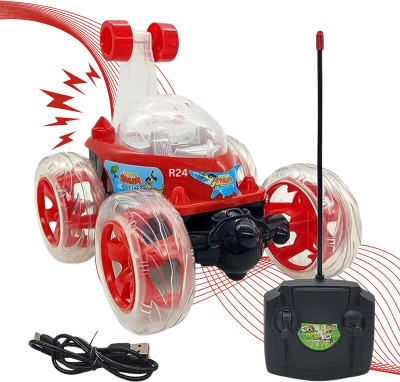 JOYWHIZ Rechargeable Remote Control 360 Degree Rotating Stunt Car for Kids M33(Red)