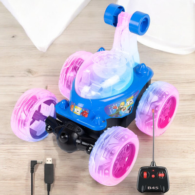 Mahi Zone Rechargeable Remote Control 360 Degree Stunt Car Music & Lights for Kids_M19(Blue)