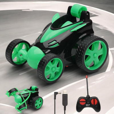Just97 Rechargeable 360° Rotating & Rolling Small Stunt Car for Kids_M558(Green)