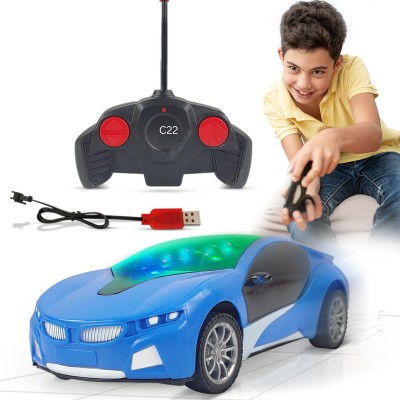 Tenmar Chargeable 3D Remote Control Lighting Famous Car for 3+ Years Kids F29(Blue)