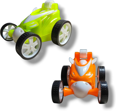 Majestic Bazaar RC Stunt Car for Kids–360°Rotating Remote Control Car(Pack of 2 MultiColor)COMBO(Neon Green, Orange)