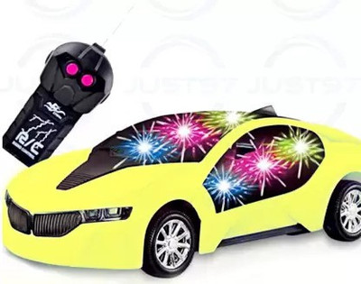 Tenmar Wireless Remote Control Fast Modern Car With 3D Light (Yellow)(Yellow)