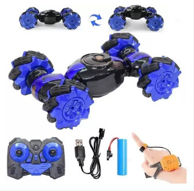 Tenmar Hand Gesture Sensor RC Stunt Car Double Sided Rotating Car blue(Blue)