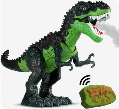 HALO NATION RC Dinosaur Walking Roaring with Light Up Eyes & Sounds with Spray Fire Effect(Green)