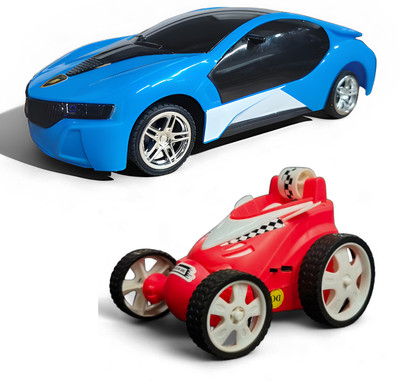 Magic Moments Remote Control 3D LED Car 6328 and Small High-Speed Stunt Car 368 Toy(Red, Blue)