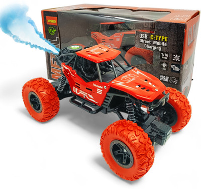 FANSEEKART Best Big Size Remote Rock Crawler Car with Metal Body, with Mist Spray Effect_79(Red)
