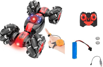 SHAILRON Remote Control Stunt Car 2.4Ghz 4WD Double Sided Rotating 360° Flips with Lights(Red)