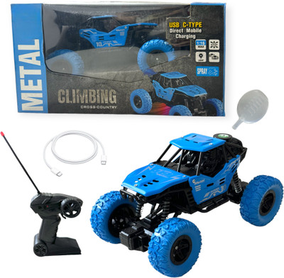 FANSEEKART Rechargeable Remote Control Rock Crawler Car with Metal Body and Mist Effect_M15(Blue)