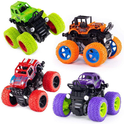 KOBBET pack of 1 Monster Truck Friction Power Cars With Big Rubber Tires 360 Degree(Stunt Car Four-Wheel Push go Truck for Toddlers Kids Gift)