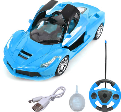 RAINBOW RIDERS Remote Control Rechargeable Ferrari Car Toy High-Speed Racing with LED Lights(Blue)