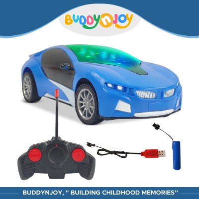 Buddynjoy 3D lighting kids high speed rechargeable remote control Car for 3+ Years(Blue)