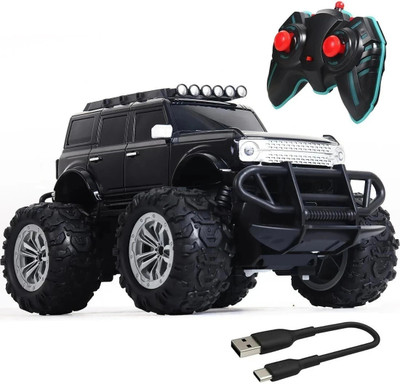 Wembley Rechargeable Adventure Jeep Off Roader All-Terrain & 4 Headlight Mode RC Car(Black)