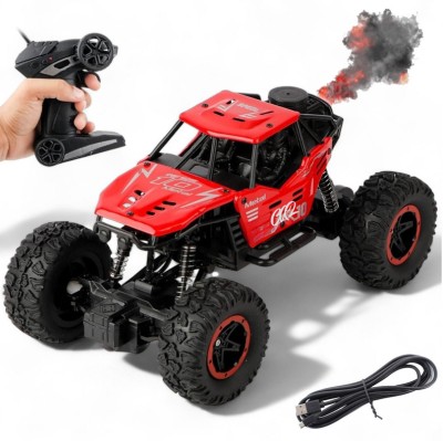 Just97 Remote Control Rock Crawler Mist Smoke Car Toys for Boys 2WD Off Road C26(Red)