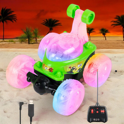 Mahi Zone Rechargeable Remote Control 360 Degree Stunt Car Music & Lights for Kids_M408(Green)