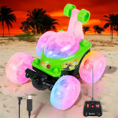 Mahi Zone Rechargeable Remote Control 360 Degree Stunt Car Music & Lights for Kids_M419(Green)