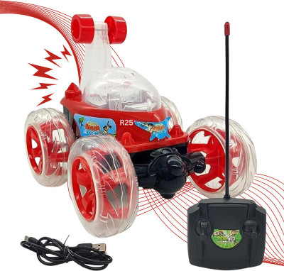 JOYWHIZ Rechargeable- Remote Control 360 Degree Rotating Stunt CAR for Kids R25(Red)