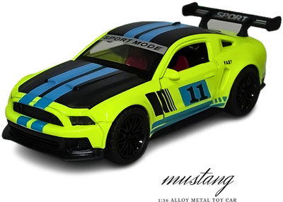 bonytoys Mustang Sports 1:32 Diecast Metal Pull-Back and Openable Door Toy Car For Kids((green and black))