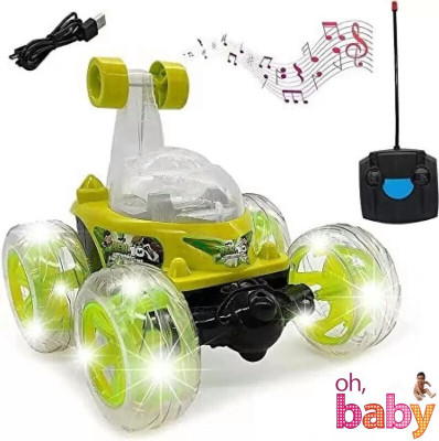 TOYACHI Rechargeable Remote Control 360 Degree Rotating Stunt Car for Kids M50(Green)