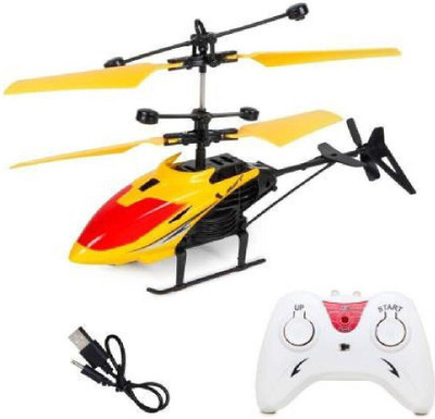 Toodles fk_Kids Plastic Induction Type 2-in-1 Flying Helicopter with Remote33(Yellow)
