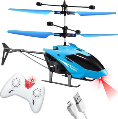 SuNZita Remote Control Helicopter toy sensor based with 3d lights and charging cable(Blue, Red, Yellow)