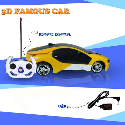 Gurukrupa D Racing Car Toy Remote Control Operated High Speed with 3D Light Effect(Yellow)