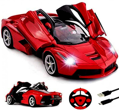 Wishkart 1:16 Scale RC Rechargeable Super Racing Car With Opening Doors & LED Head Lights(Red)