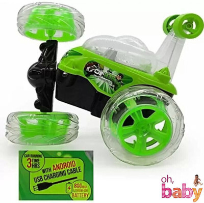 JOYWHIZ Rechargeable Remote Control 360 Degree Rotating Stunt Car for Kids M58(Green)