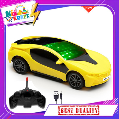 Kid Kraze New Rechargeable Famous Car Remote Control 3D with LED Lights,(Yellow)