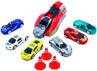 NIYAMAT 7 Pcs Metal Die Cast Car with Rapid Launcher Game for Kids - Multi Color(Multicolor)