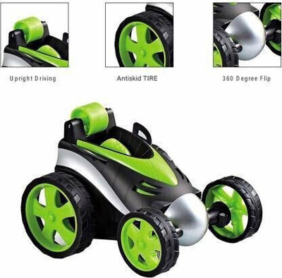 Toodles New_RC Stunt Car Vehicle 360° Rotating Rolling Radio Control Multicolor31(Green)