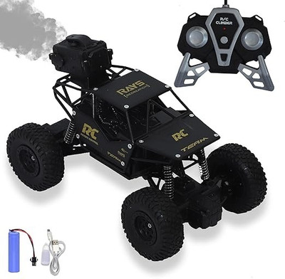 Pepstter Remote Control RC Car with Smoke, Rock Crawler Truck, 5 Functions, 1:18 for Kids(Black)