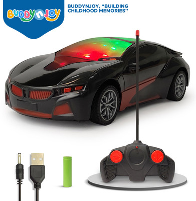 Buddynjoy 3D lighting kids high speed rechargeable remote control Car for 3+ Years(Black)