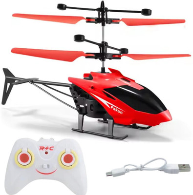 ExaltedCollection Plastic Induction Type 2-in-1 Flying Helicopter with Remote(Red)