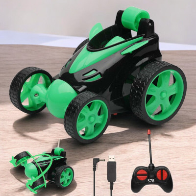 Just97 Rechargeable 360° Rotating & Rolling Small Stunt Car for Kids_M470(Green)