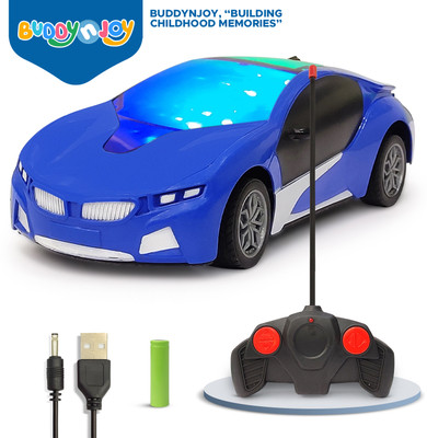 Buddynjoy 3D lighting kids high speed rechargeable remote control Car for 3+ Years(Blue)