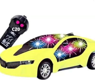 Toodles New_Wireless Remote Control Fast Modern Car With 3D Light, CAR_RC_YLW20 (Yellow)(White)