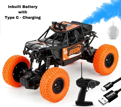 FUNBOX Remote Control Car Toy with Spray Smoke Feature|Rock Crawler Toy with High-Speed(Orange, Black)
