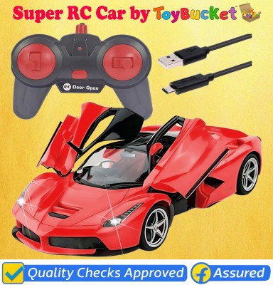 ToyBucket Super RC 1:16 Scale Rechargeable Car with Doors Opening, Headlights & USB Cable(Red)