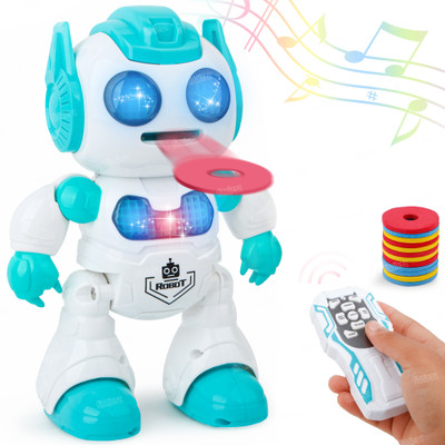 FIDDLERZ Robot Toy for Kids Remote Control Robot with Soft Disk Launcher Lights & Music(Multicolor)