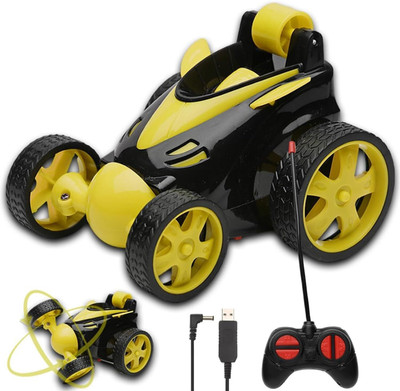 planettoy Electric Stunt Car Remote Control 360 Rotating Action and Light Yellow Pack of 1(Multicolor)