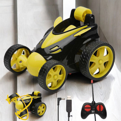 Mahi Zone Rechargeable 360° Rotating & Rolling Small Stunt Car for Kids_S1131(Yellow)