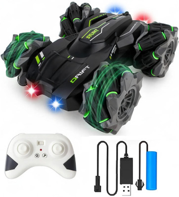 IndusBay Rechrageable RC Slide Stunt Car with 4X4 Wheel Drive Double Sided Drive(Blue, Black)