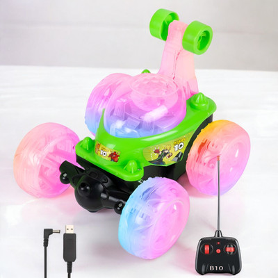Just97 Rechargeable Remote Control 360 Degree Stunt Car Music & Lights for Kids_322(Green)