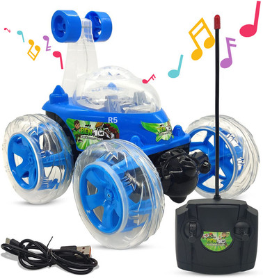 Kid Kraze Ben 10 Rechargeable Stunt Car Big Size 360 Degree Rotating Remote Control_B-127(Blue)