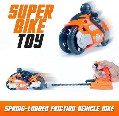 Sotnof Pull Back Speed Bike with Launcher Friction Powered Two Wheel Rider Racing Toy(Orange)