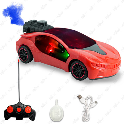 Toyco Rechargeable Famous Remote Control Car with Smoke System & 3D Flashing Lights(Red)
