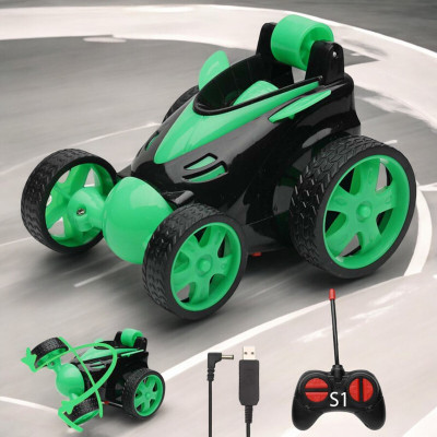 Kid Kraze Rechargeable 360° Rotating & Rolling Small Stunt Car for Kids_M497(Green)