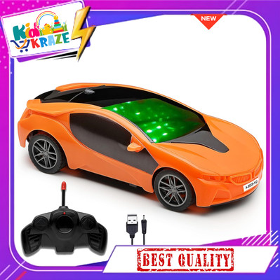 Kid Kraze New Rechargeable Famous Car Remote Control 3D with LED Lights,(Orange)