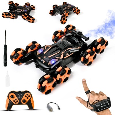 VikriDa Gesture Sensing Stunt Rc Cars, 8Wd Rechargeable Racing Drift Double-Sided Car(Orange)