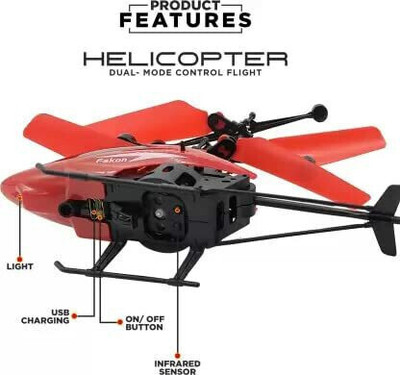 SNMM R/C Rechargeable Flying Unbreakable Type 2-in-1 Indoor Outdoor Toys Helicopter(Red)